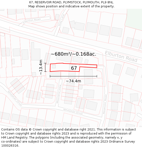 67, RESERVOIR ROAD, PLYMSTOCK, PLYMOUTH, PL9 8NL: Plot and title map
