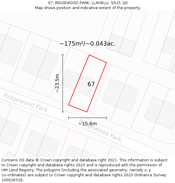 67, RIDGEWOOD PARK, LLANELLI, SA15 1JS: Plot and title map