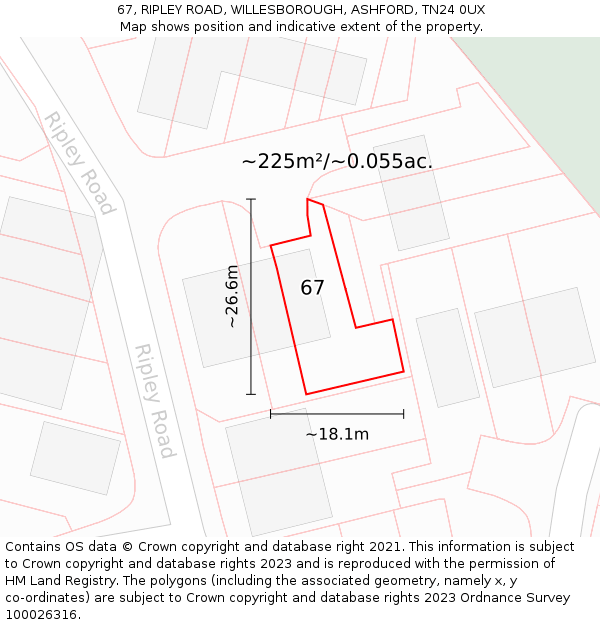 67, RIPLEY ROAD, WILLESBOROUGH, ASHFORD, TN24 0UX: Plot and title map