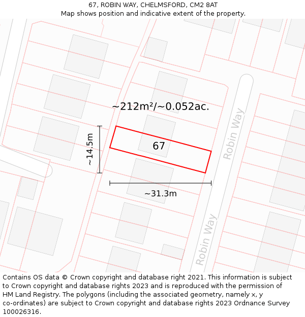 67, ROBIN WAY, CHELMSFORD, CM2 8AT: Plot and title map