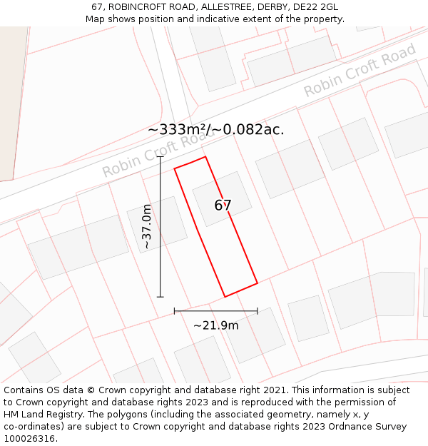 67, ROBINCROFT ROAD, ALLESTREE, DERBY, DE22 2GL: Plot and title map