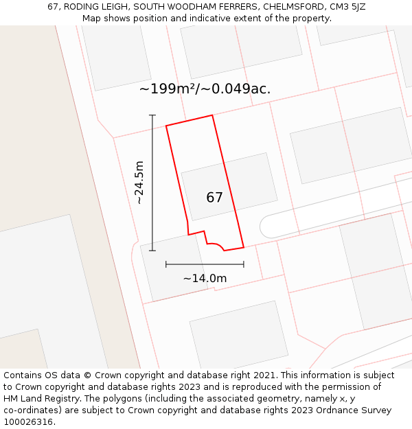 67, RODING LEIGH, SOUTH WOODHAM FERRERS, CHELMSFORD, CM3 5JZ: Plot and title map