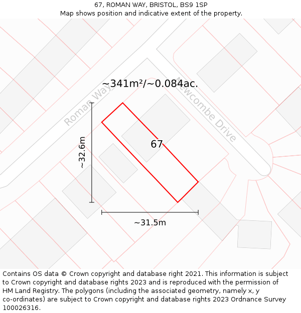 67, ROMAN WAY, BRISTOL, BS9 1SP: Plot and title map