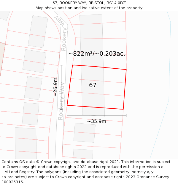 67, ROOKERY WAY, BRISTOL, BS14 0DZ: Plot and title map