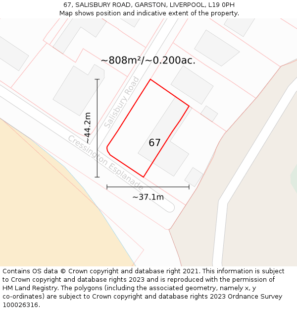 67, SALISBURY ROAD, GARSTON, LIVERPOOL, L19 0PH: Plot and title map