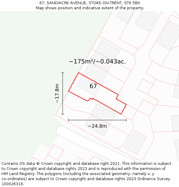 67, SANDIACRE AVENUE, STOKE-ON-TRENT, ST6 5BX: Plot and title map