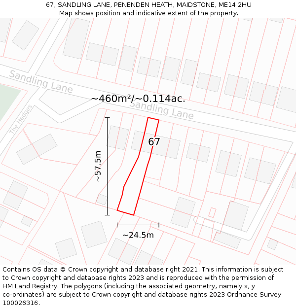 67, SANDLING LANE, PENENDEN HEATH, MAIDSTONE, ME14 2HU: Plot and title map