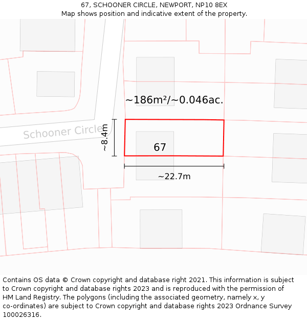 67, SCHOONER CIRCLE, NEWPORT, NP10 8EX: Plot and title map