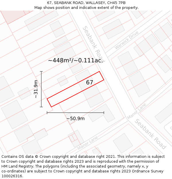 67, SEABANK ROAD, WALLASEY, CH45 7PB: Plot and title map