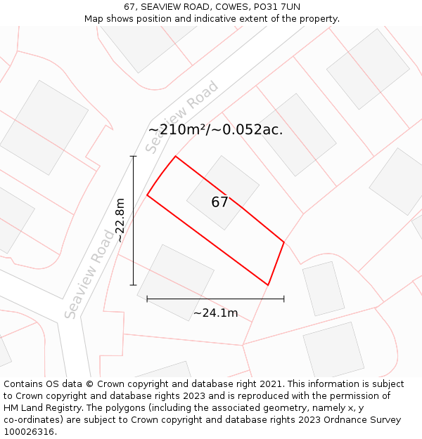 67, SEAVIEW ROAD, COWES, PO31 7UN: Plot and title map