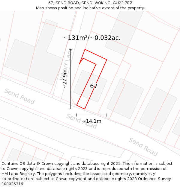 67, SEND ROAD, SEND, WOKING, GU23 7EZ: Plot and title map