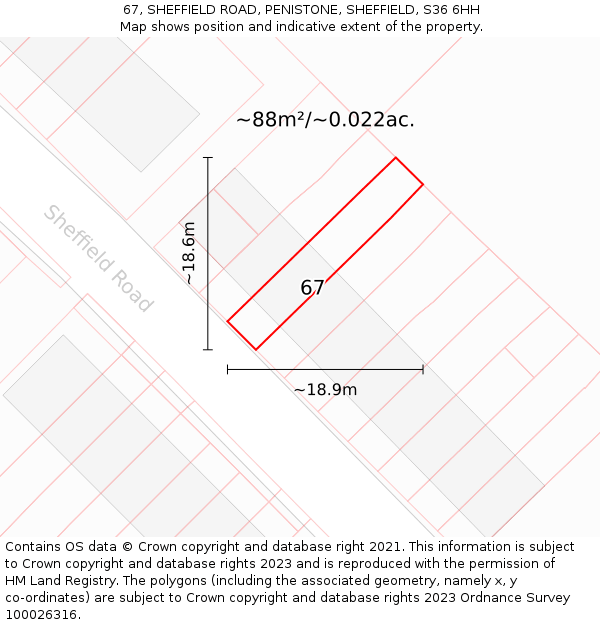 67, SHEFFIELD ROAD, PENISTONE, SHEFFIELD, S36 6HH: Plot and title map