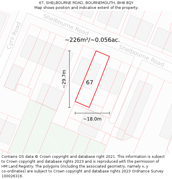 67, SHELBOURNE ROAD, BOURNEMOUTH, BH8 8QY: Plot and title map