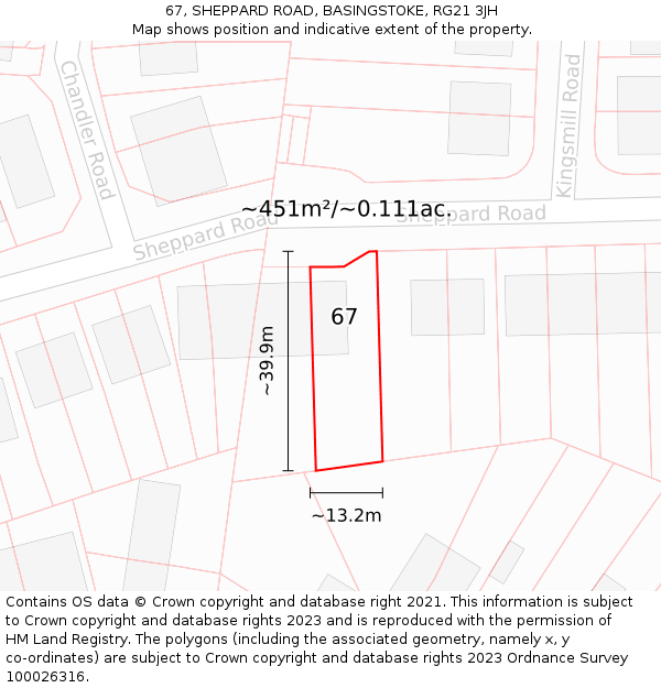 67, SHEPPARD ROAD, BASINGSTOKE, RG21 3JH: Plot and title map