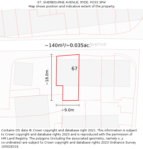 67, SHERBOURNE AVENUE, RYDE, PO33 3PW: Plot and title map