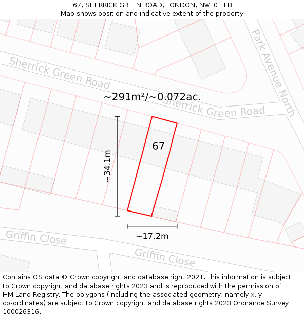 67, SHERRICK GREEN ROAD, LONDON, NW10 1LB: Plot and title map