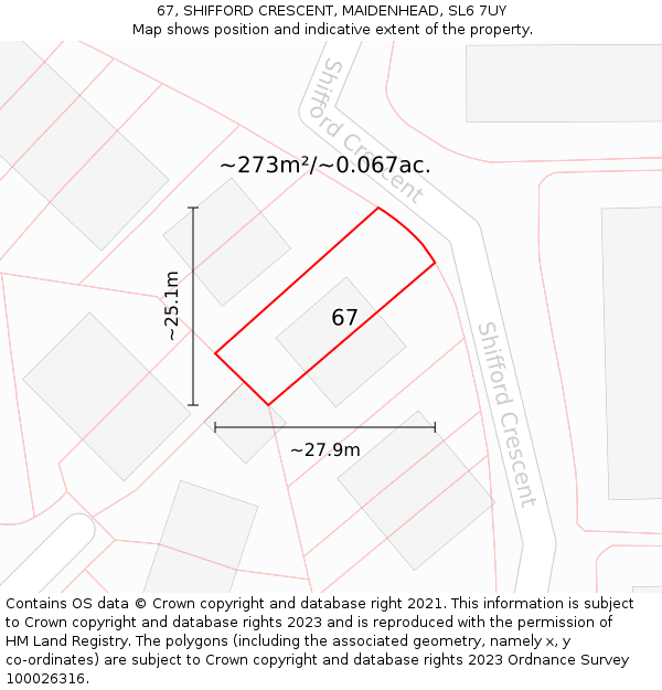 67, SHIFFORD CRESCENT, MAIDENHEAD, SL6 7UY: Plot and title map