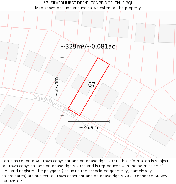 67, SILVERHURST DRIVE, TONBRIDGE, TN10 3QL: Plot and title map