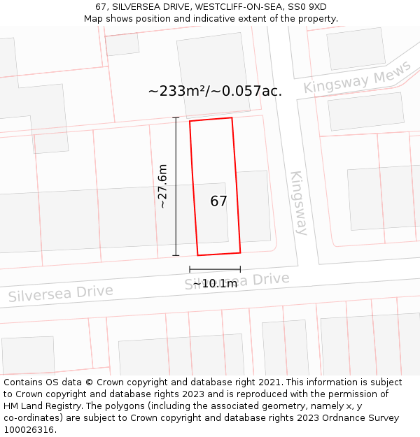 67, SILVERSEA DRIVE, WESTCLIFF-ON-SEA, SS0 9XD: Plot and title map