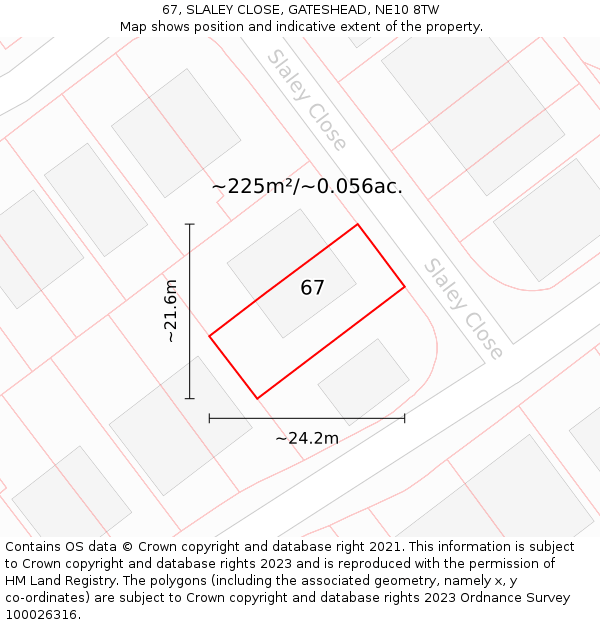 67, SLALEY CLOSE, GATESHEAD, NE10 8TW: Plot and title map