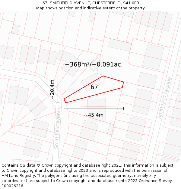 67, SMITHFIELD AVENUE, CHESTERFIELD, S41 0PR: Plot and title map