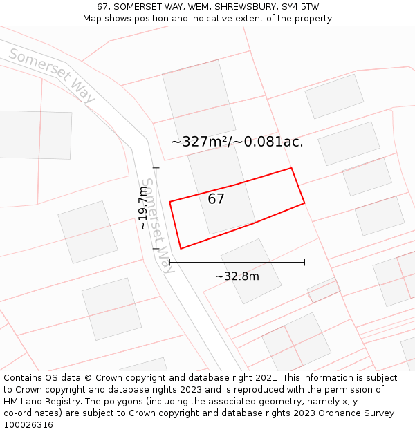 67, SOMERSET WAY, WEM, SHREWSBURY, SY4 5TW: Plot and title map