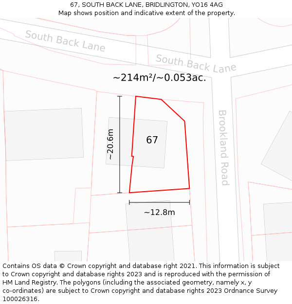 67, SOUTH BACK LANE, BRIDLINGTON, YO16 4AG: Plot and title map