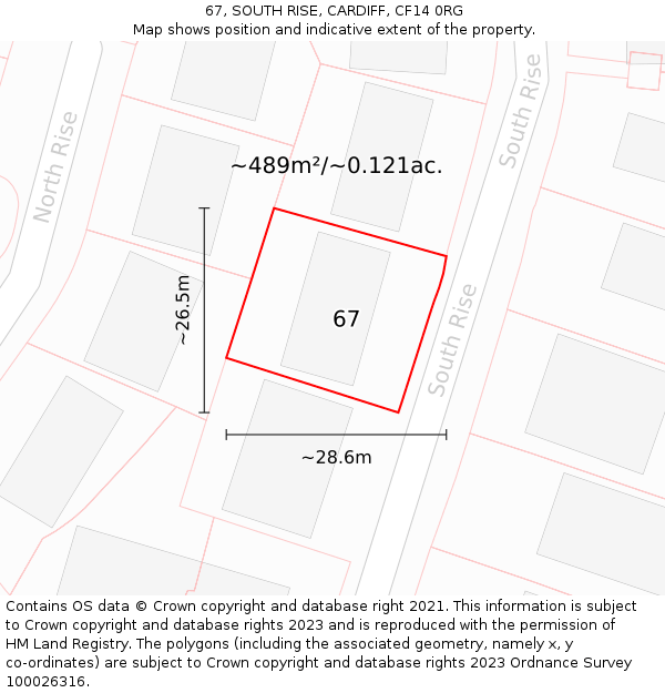 67, SOUTH RISE, CARDIFF, CF14 0RG: Plot and title map