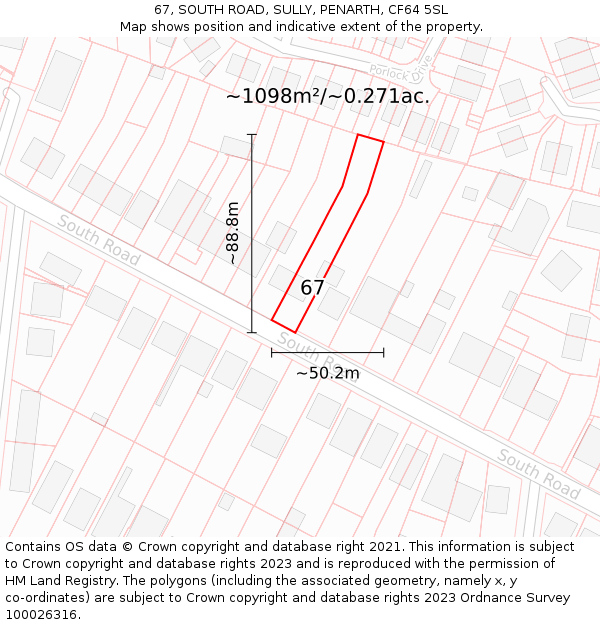 67, SOUTH ROAD, SULLY, PENARTH, CF64 5SL: Plot and title map