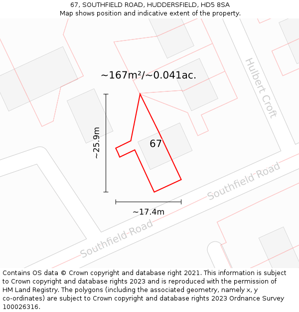 67, SOUTHFIELD ROAD, HUDDERSFIELD, HD5 8SA: Plot and title map