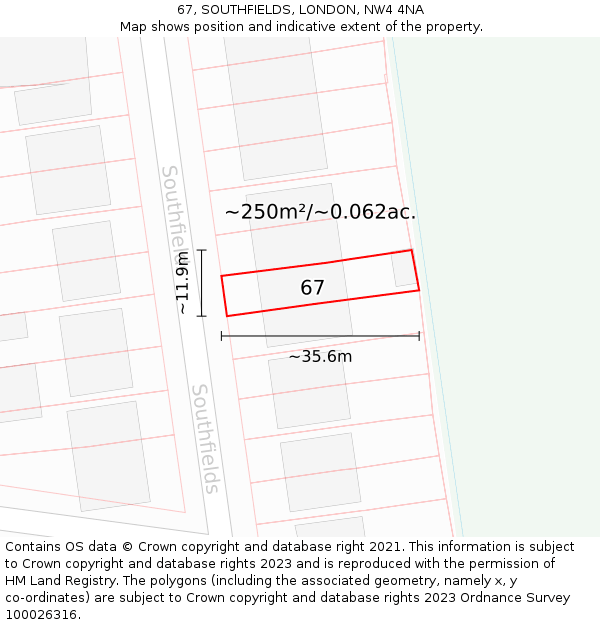 67, SOUTHFIELDS, LONDON, NW4 4NA: Plot and title map