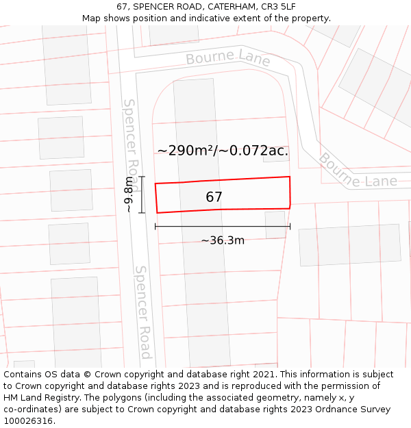 67, SPENCER ROAD, CATERHAM, CR3 5LF: Plot and title map