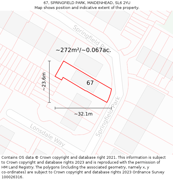 67, SPRINGFIELD PARK, MAIDENHEAD, SL6 2YU: Plot and title map