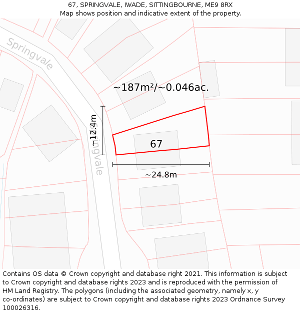 67, SPRINGVALE, IWADE, SITTINGBOURNE, ME9 8RX: Plot and title map