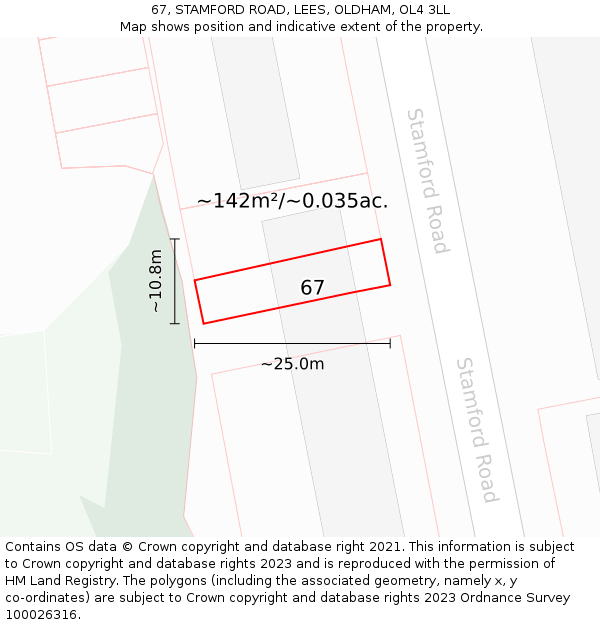 67, STAMFORD ROAD, LEES, OLDHAM, OL4 3LL: Plot and title map