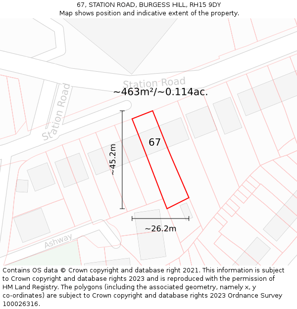 67, STATION ROAD, BURGESS HILL, RH15 9DY: Plot and title map