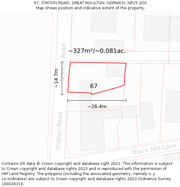 67, STATION ROAD, GREAT MOULTON, NORWICH, NR15 2DX: Plot and title map