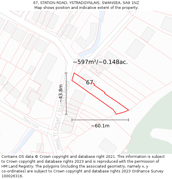 67, STATION ROAD, YSTRADGYNLAIS, SWANSEA, SA9 1NZ: Plot and title map