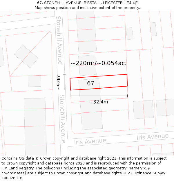 67, STONEHILL AVENUE, BIRSTALL, LEICESTER, LE4 4JF: Plot and title map