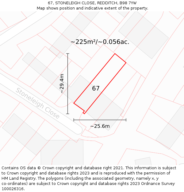 67, STONELEIGH CLOSE, REDDITCH, B98 7YW: Plot and title map