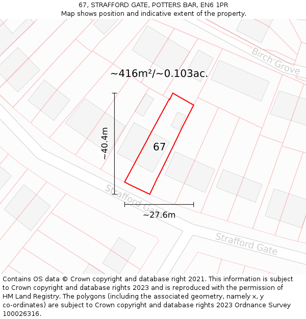 67, STRAFFORD GATE, POTTERS BAR, EN6 1PR: Plot and title map