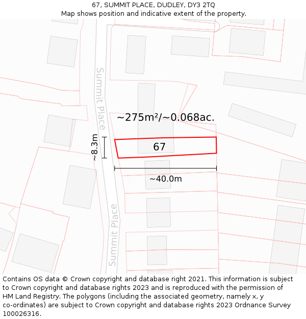 67, SUMMIT PLACE, DUDLEY, DY3 2TQ: Plot and title map