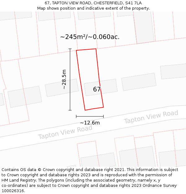 67, TAPTON VIEW ROAD, CHESTERFIELD, S41 7LA: Plot and title map