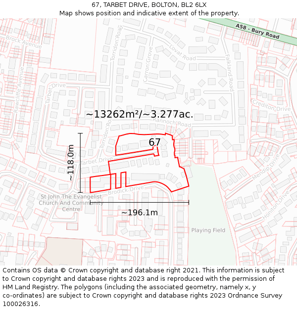 67, TARBET DRIVE, BOLTON, BL2 6LX: Plot and title map