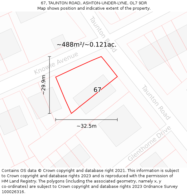 67, TAUNTON ROAD, ASHTON-UNDER-LYNE, OL7 9DR: Plot and title map