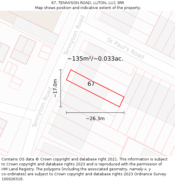 67, TENNYSON ROAD, LUTON, LU1 3RR: Plot and title map