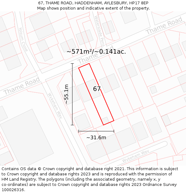 67, THAME ROAD, HADDENHAM, AYLESBURY, HP17 8EP: Plot and title map