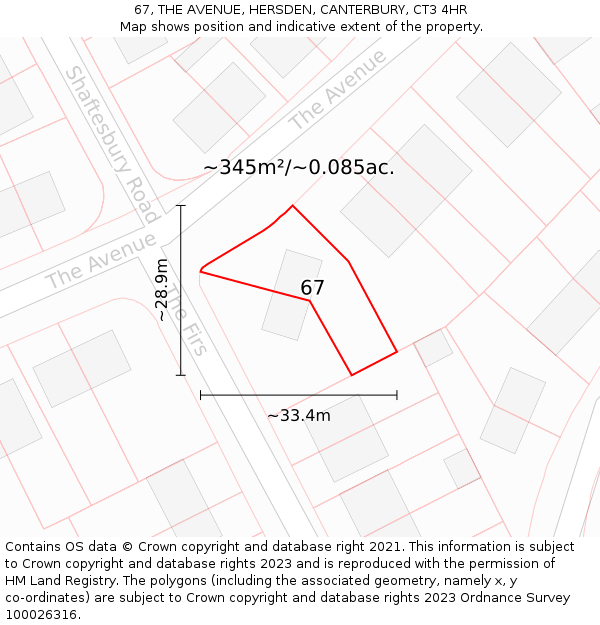 67, THE AVENUE, HERSDEN, CANTERBURY, CT3 4HR: Plot and title map