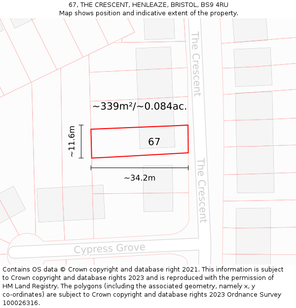 67, THE CRESCENT, HENLEAZE, BRISTOL, BS9 4RU: Plot and title map