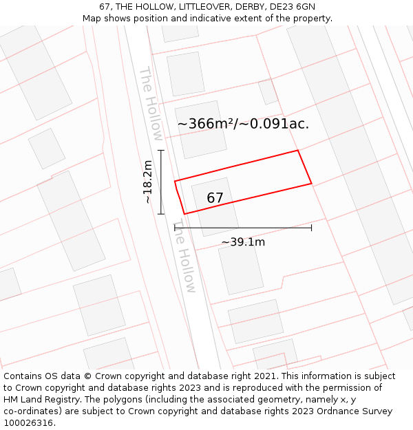 67, THE HOLLOW, LITTLEOVER, DERBY, DE23 6GN: Plot and title map